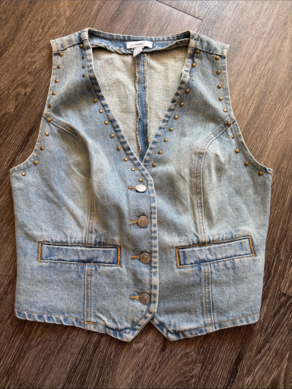 Forever 21 Light Blue Studded Denim Vest